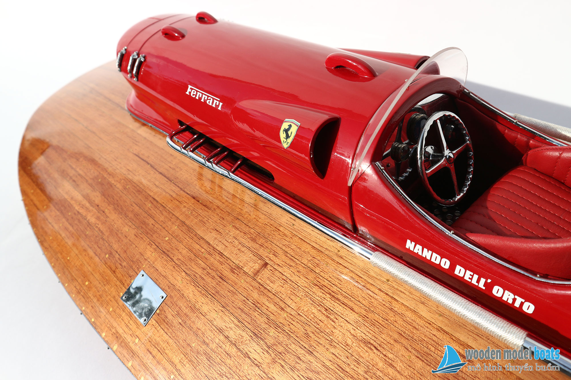 Mô Hình Thuyền Đua Ferrari Hydroplane Natural Wood Finish 90Cm