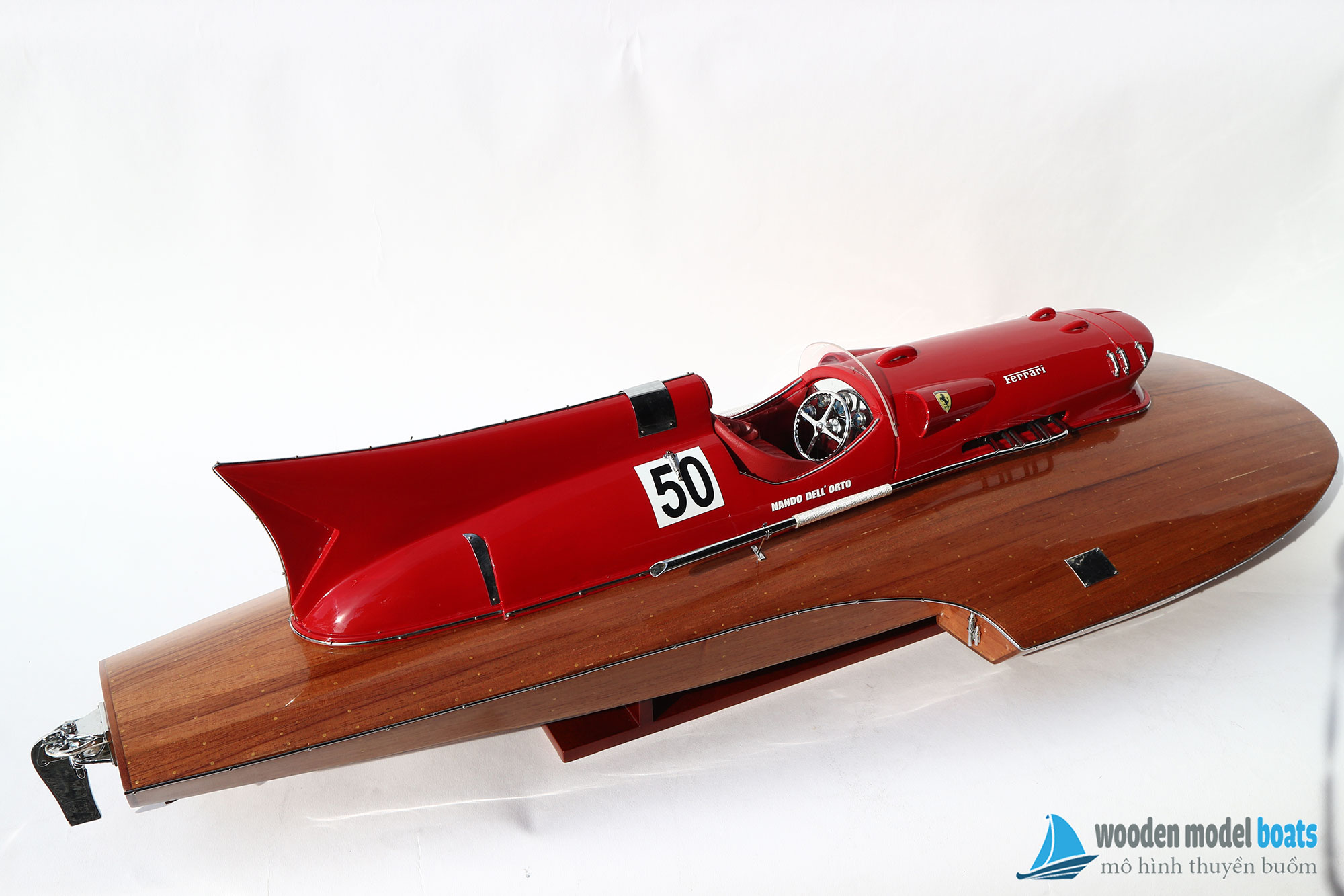 Mô Hình Thuyền Đua Ferrari Hydroplane Natural Wood Finish 90Cm